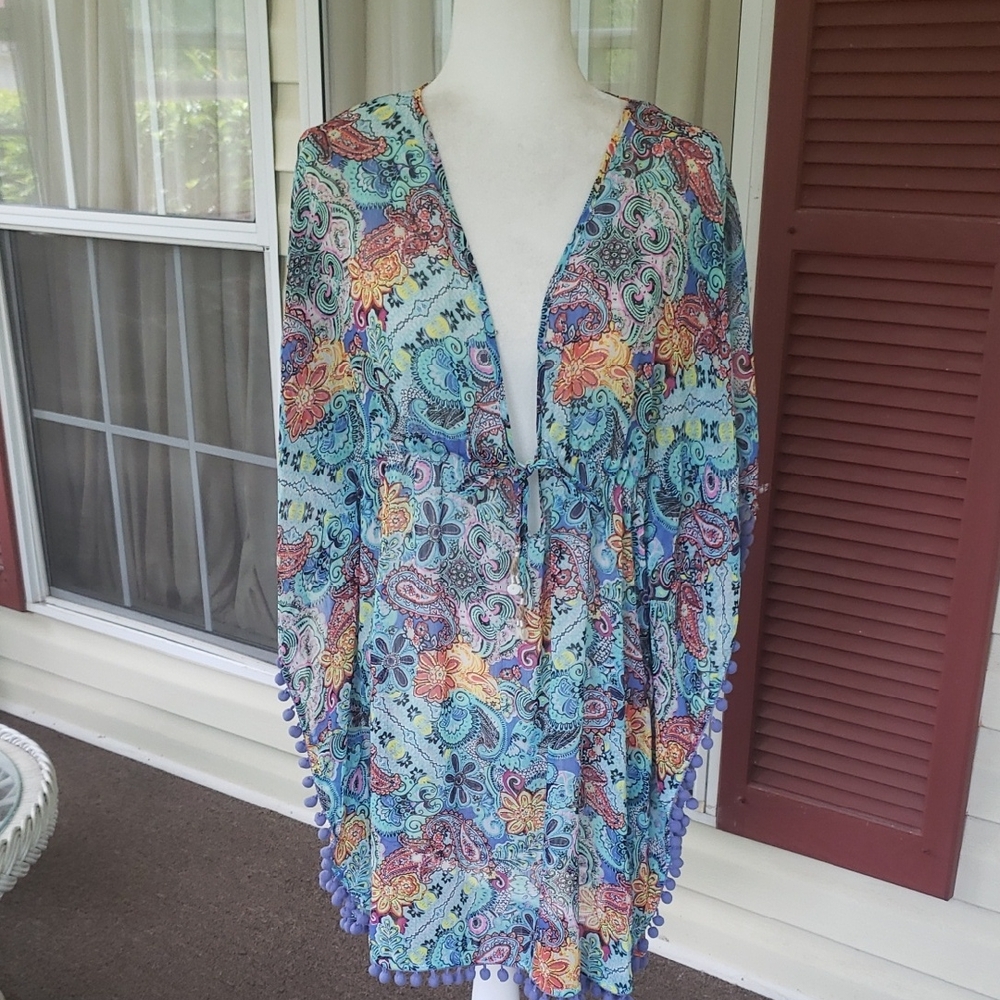 BLEU/ROD BEATTIE Cottagcore Boho Colorful Paisley Print‎ Cover-Up
